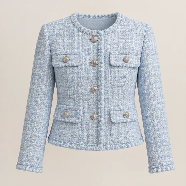 Powder Blue Jacket in Blue, front view